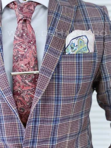 Sacou barbati in carouri slim fit B4239 111-2